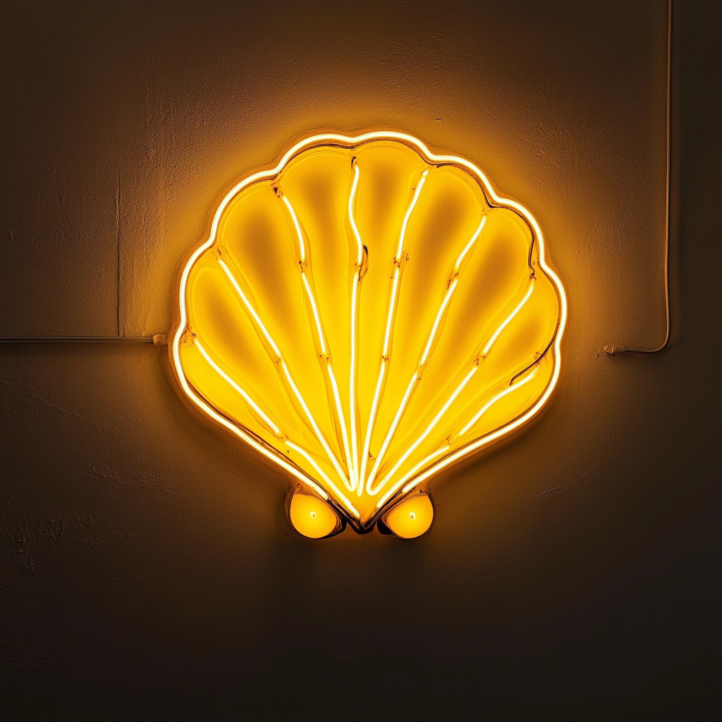 Shell with Pearl - Yellow Neon Sign, 18 Inches