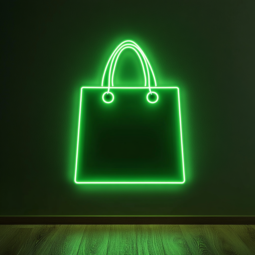 Shopping Bag - Green Neon Sign, 18 Inches