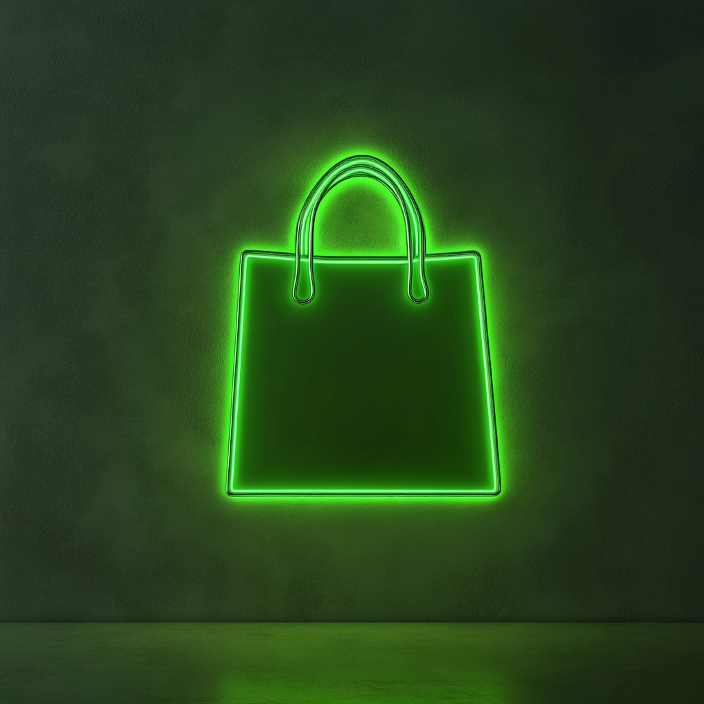 Shopping Bag - Green Neon Sign, 18 Inches