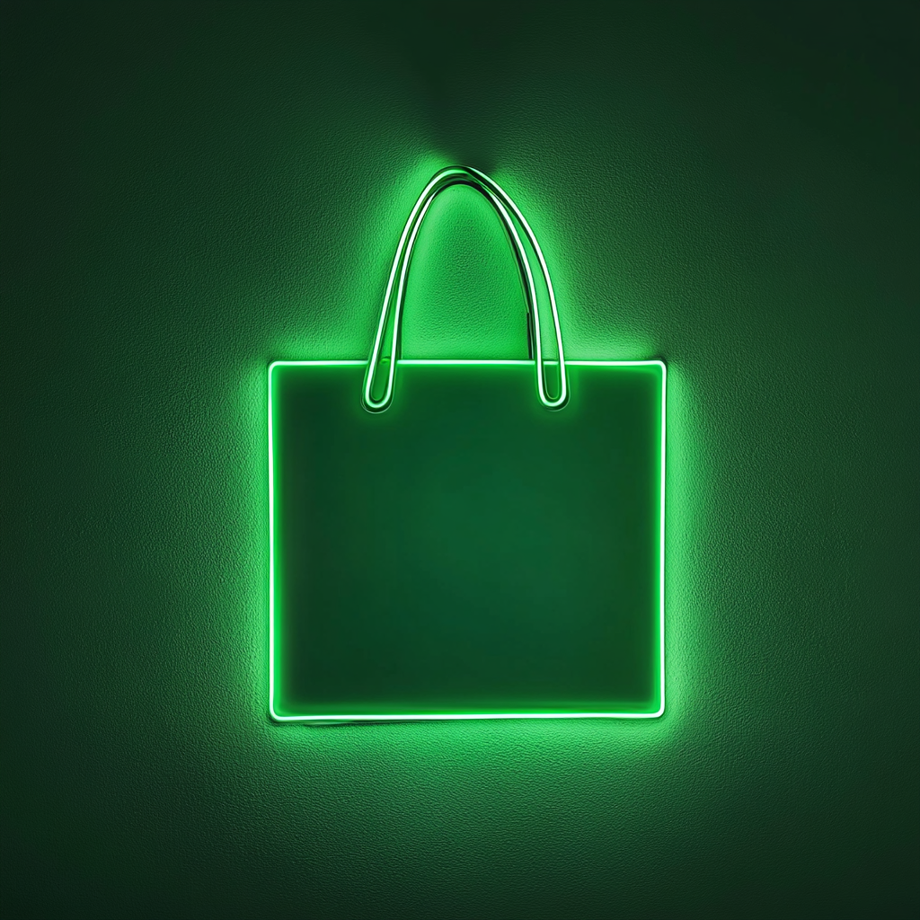 Shopping Bag - Green Neon Sign, 24 Inches