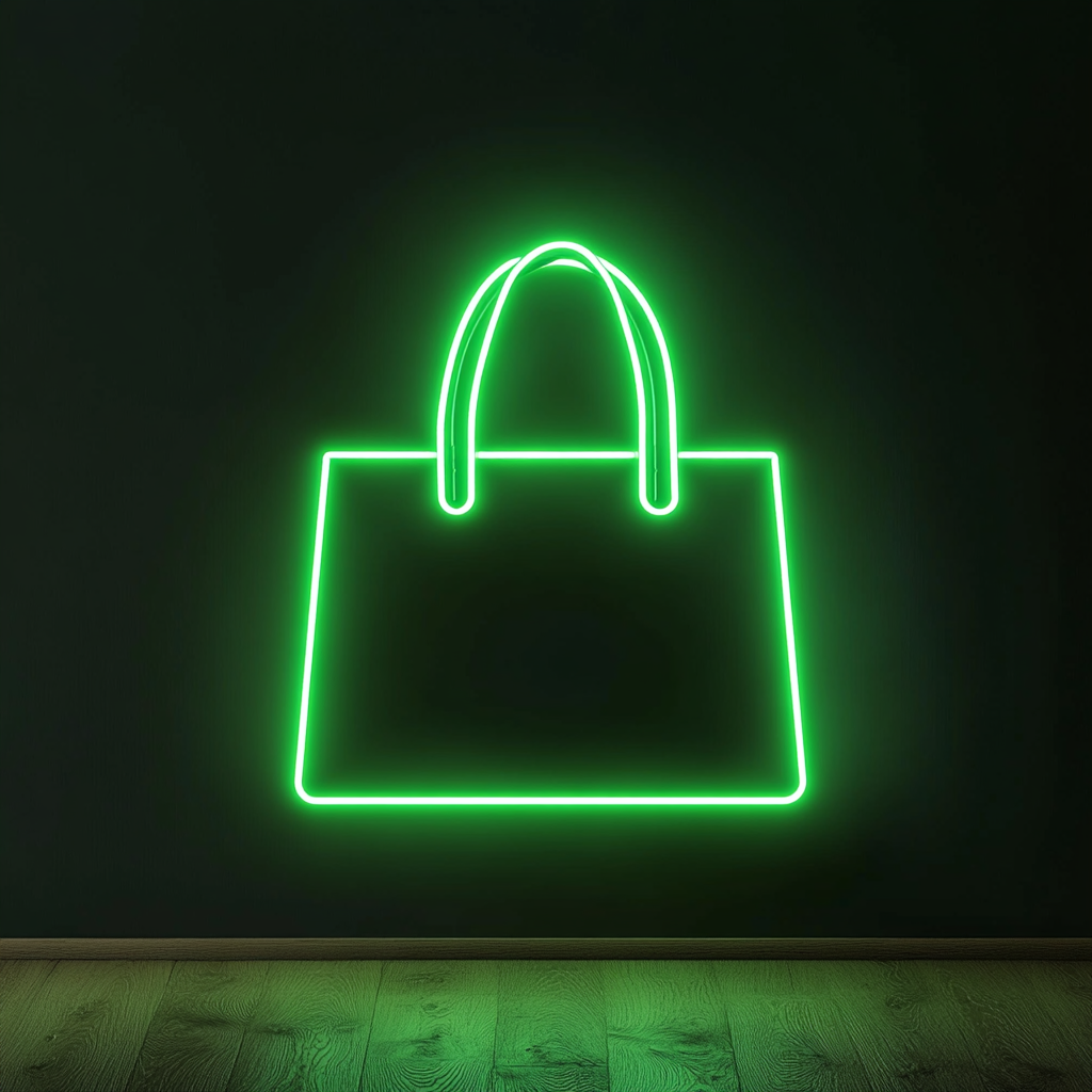 Shopping Bag - Green Neon Sign, 24 Inches