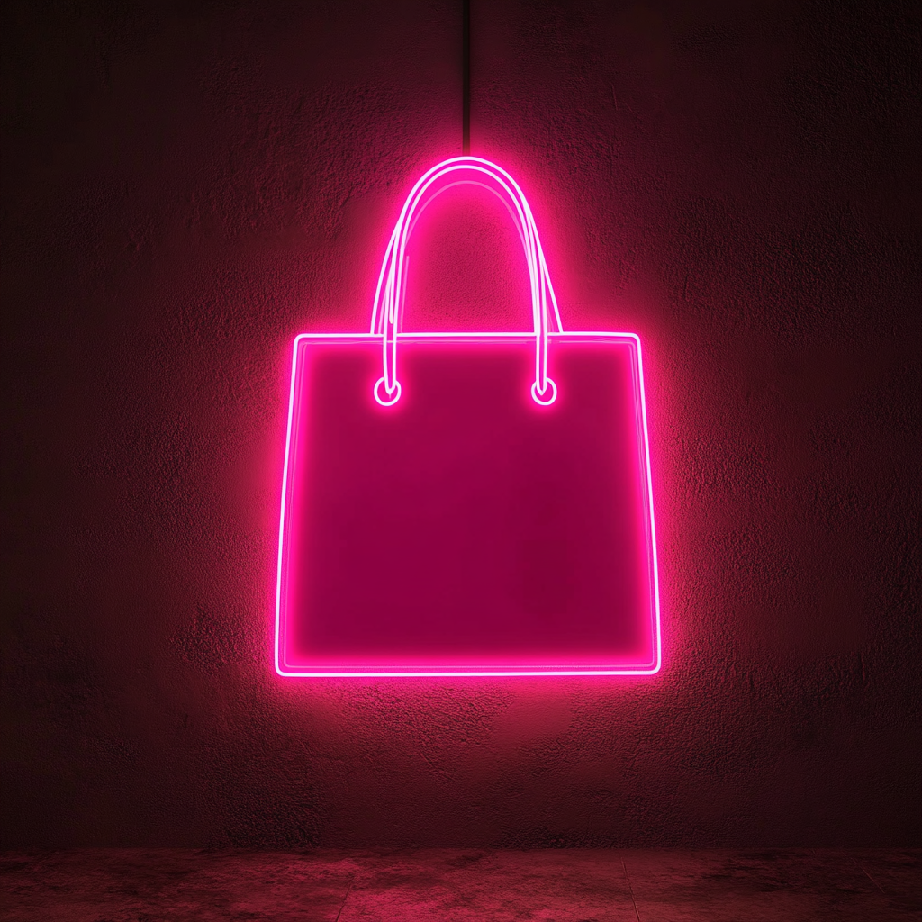 Shopping Bag - Pink Neon Sign, 18 Inches