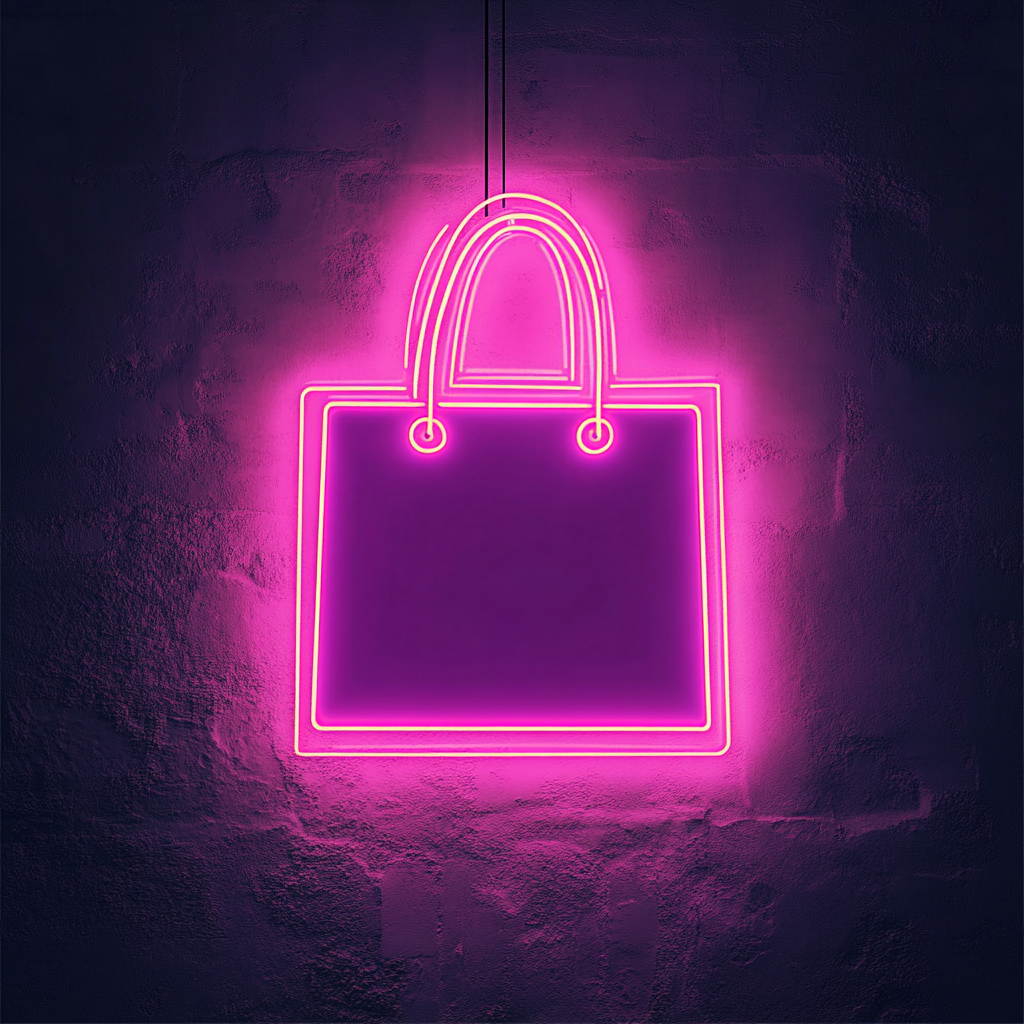 Shopping Bag - Pink Neon Sign, 18 Inches