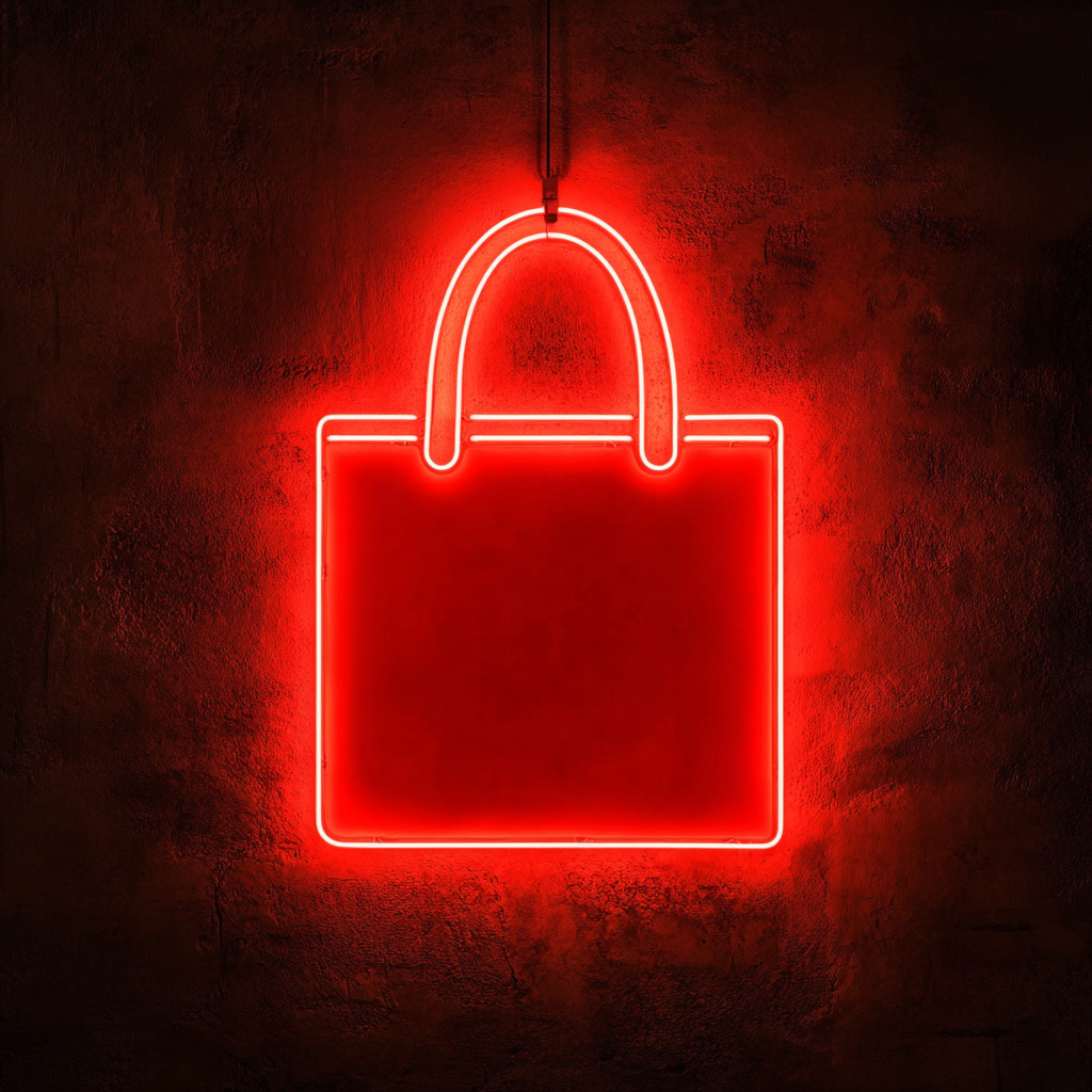 Shopping Bag - Red Neon Sign, 24 Inches