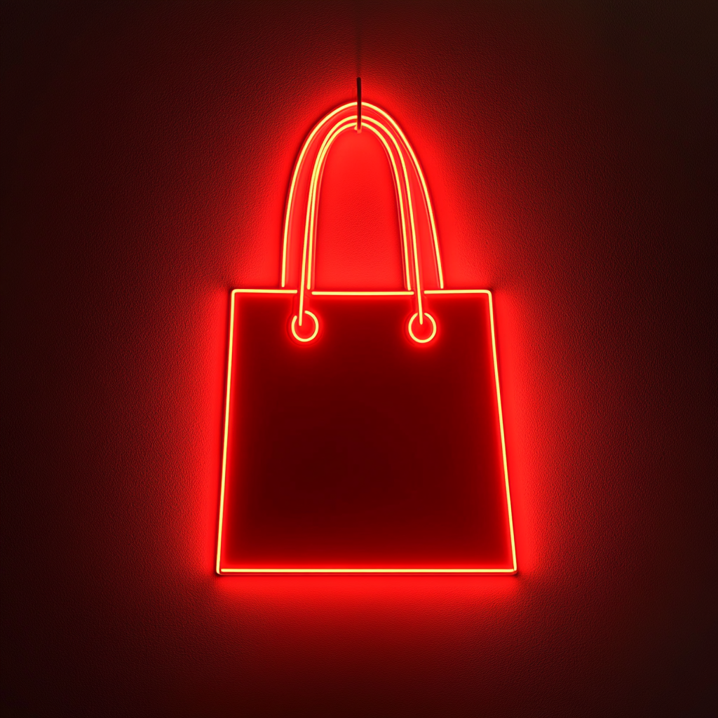 Shopping Bag - Red Neon Sign, 18 Inches