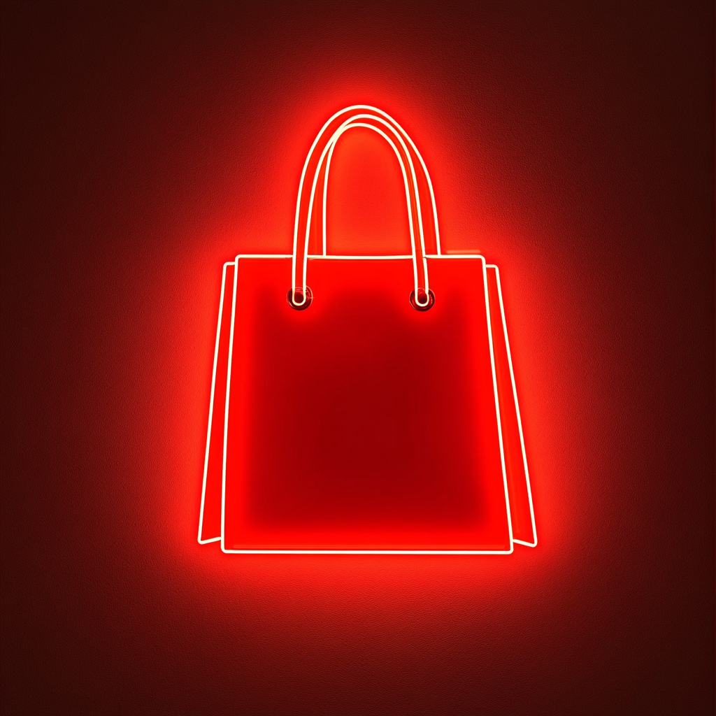 Shopping Bag - Red Neon Sign, 18 Inches