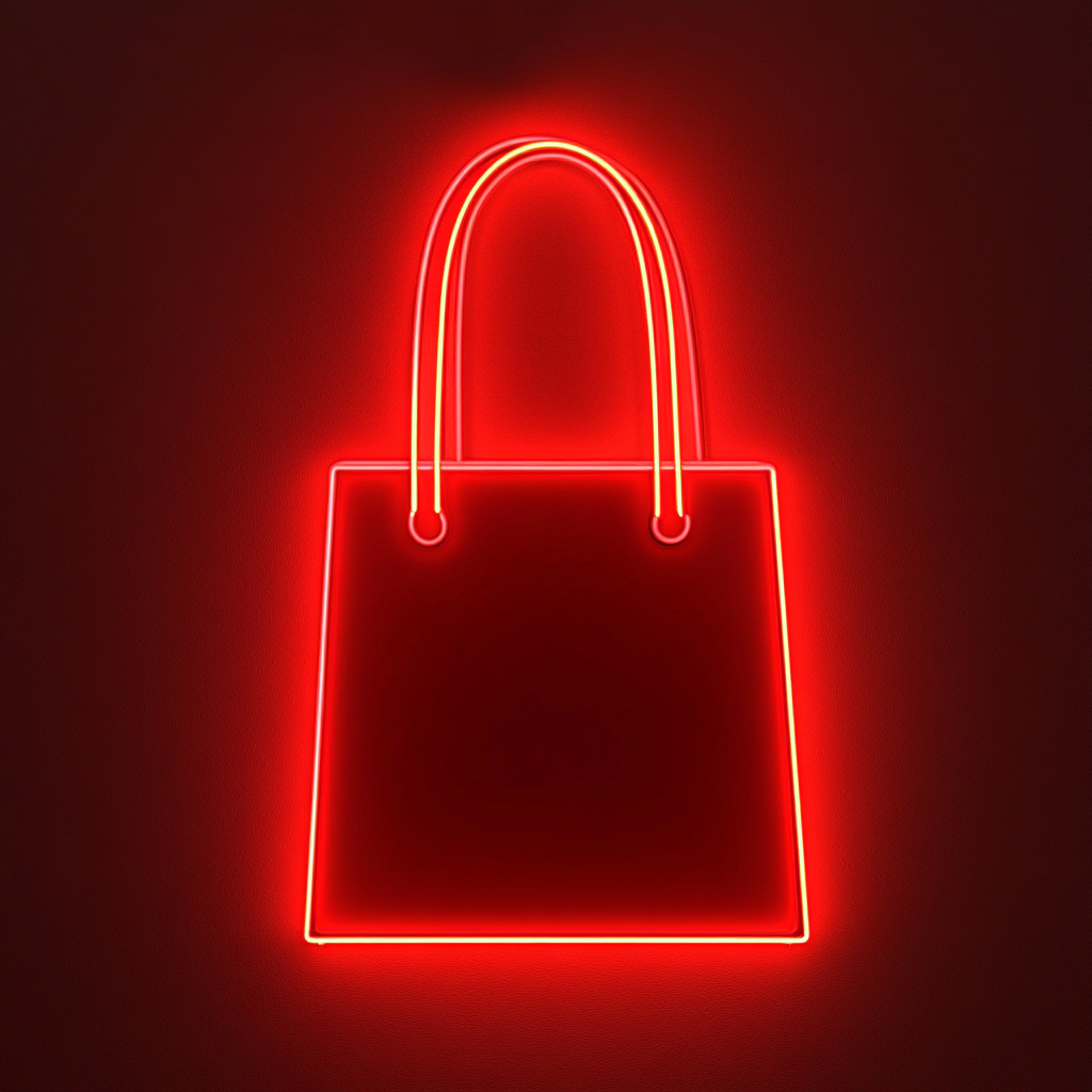 Shopping Bag - Red Neon Sign, 18 Inches