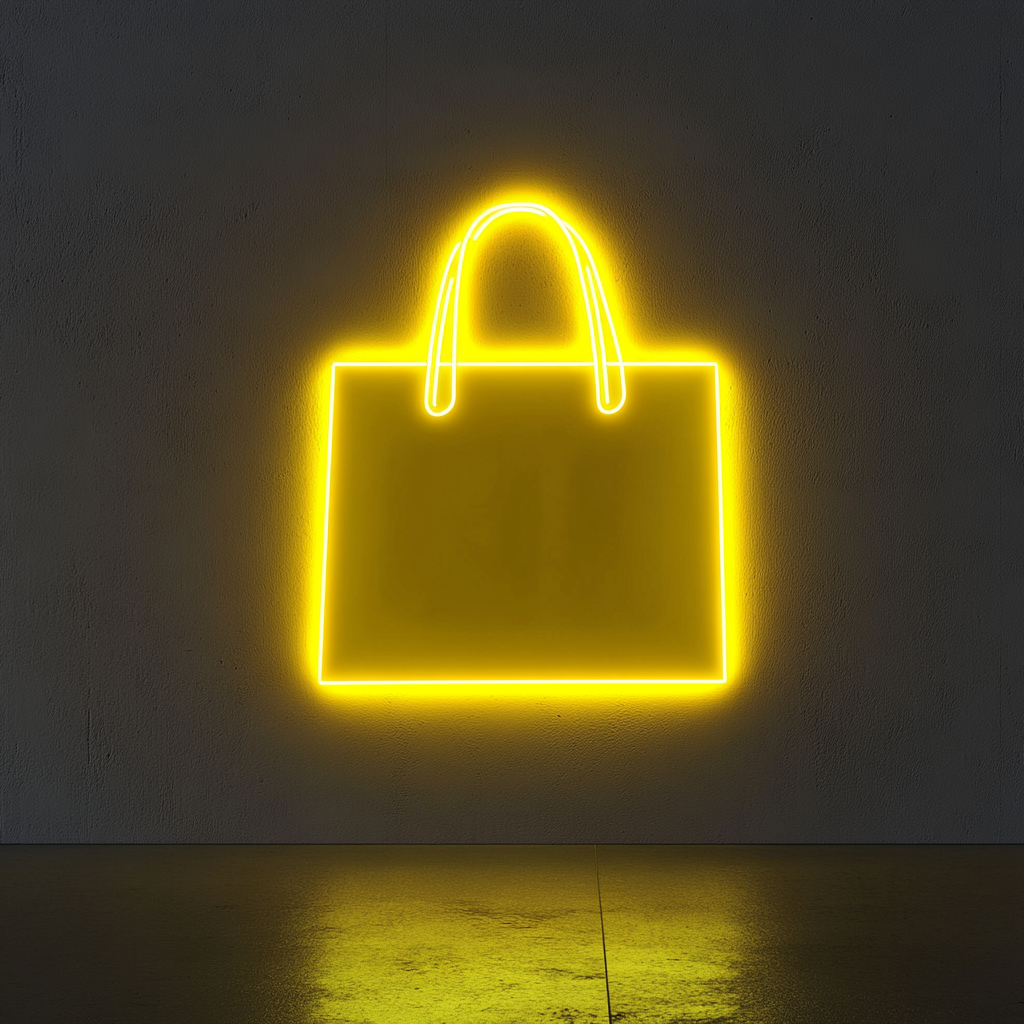 Shopping Bag - Yellow Neon Sign, 18 Inches