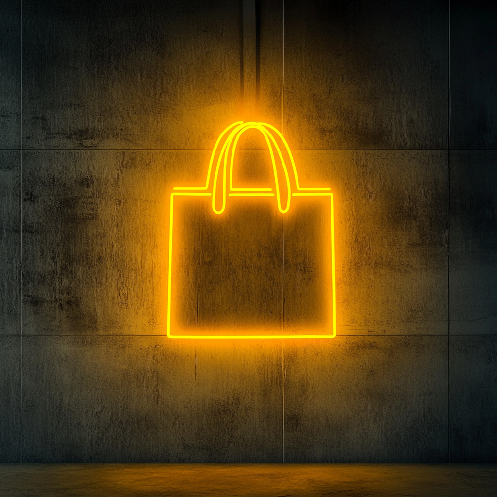 Shopping Bag - Yellow Neon Sign, 18 Inches