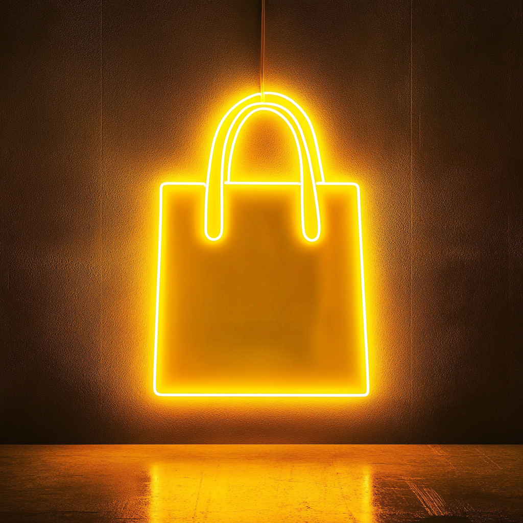 Shopping Bag - Yellow Neon Sign, 18 Inches