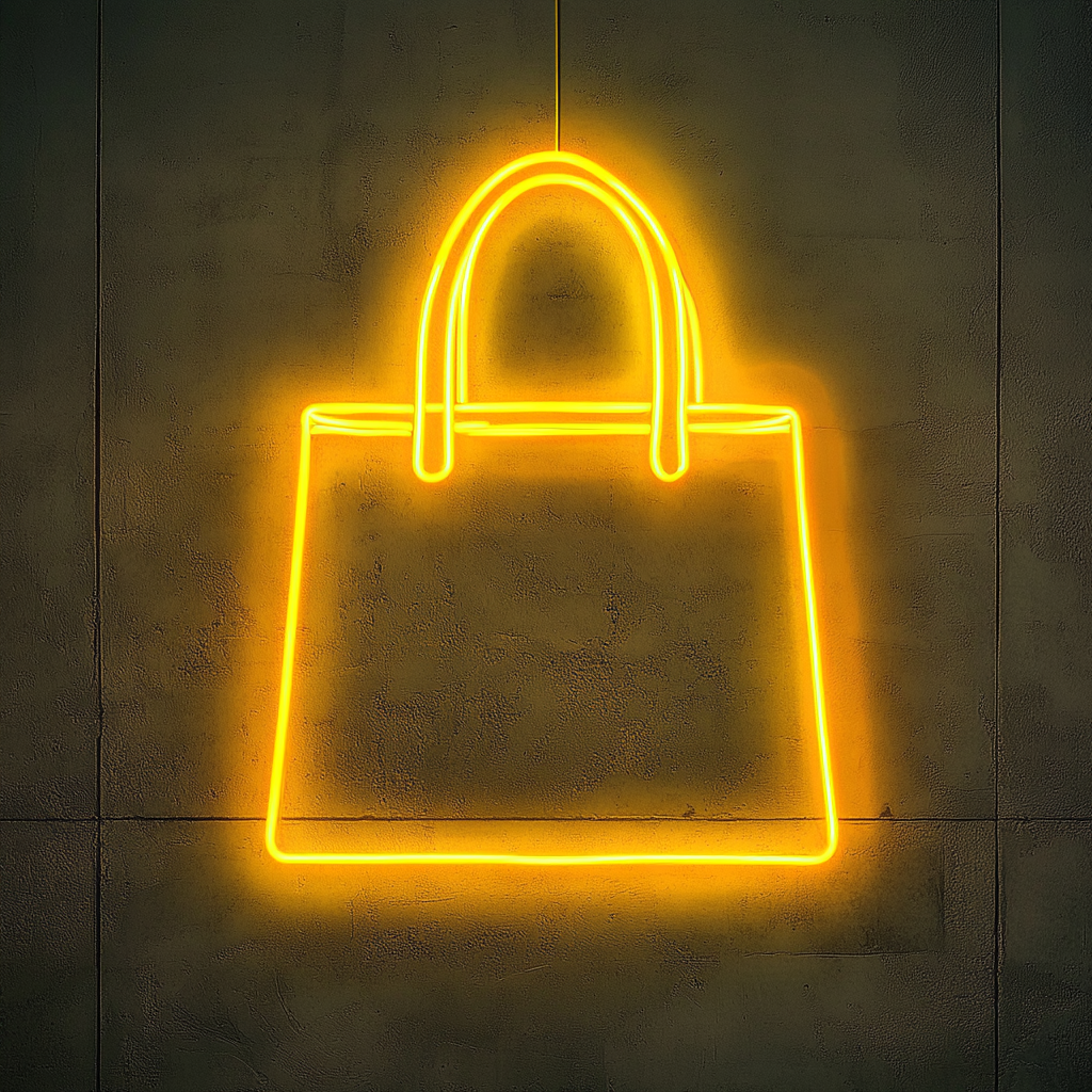 Shopping Bag - Yellow Neon Sign, 18 Inches