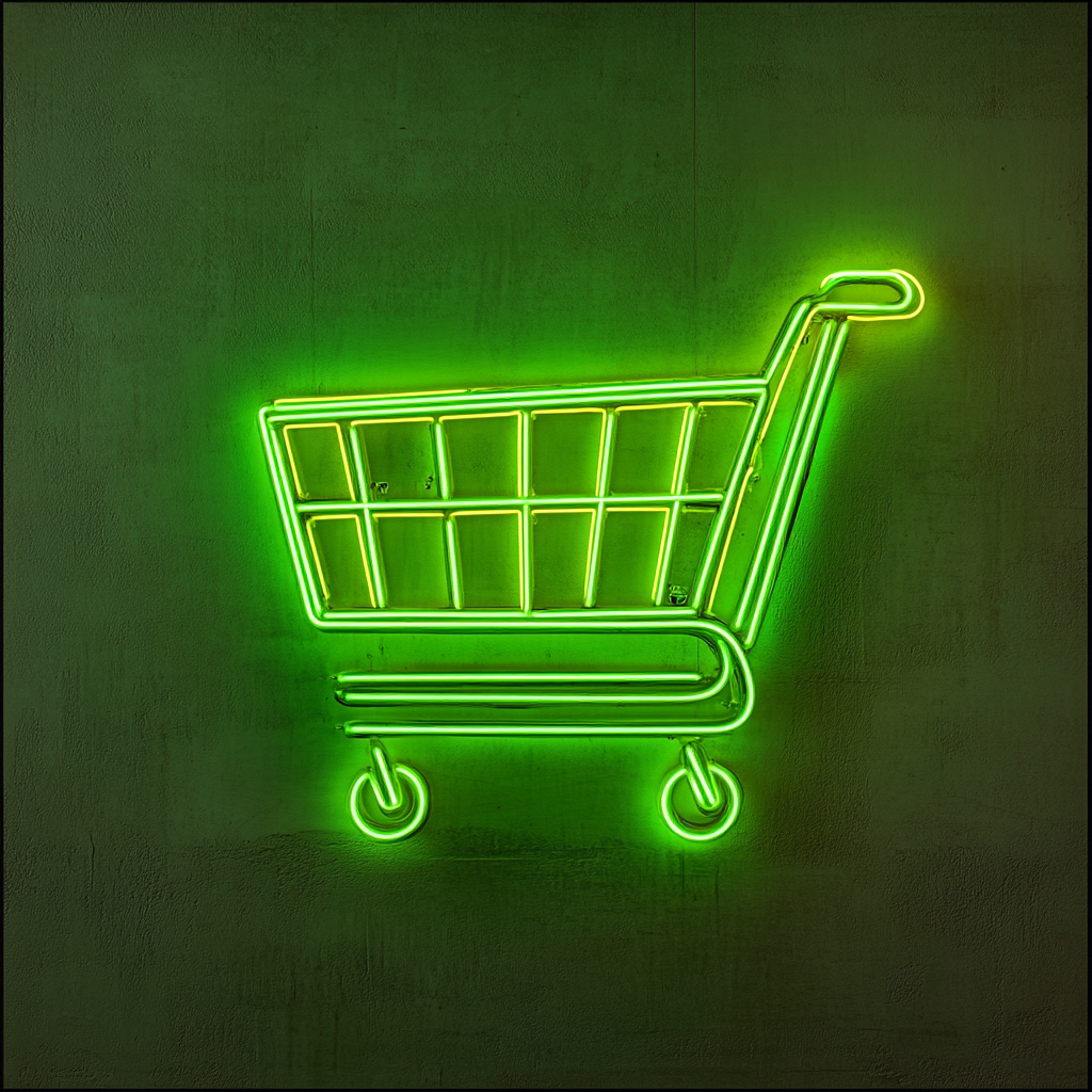 Shopping Cart - Green Neon Sign, 18 Inches