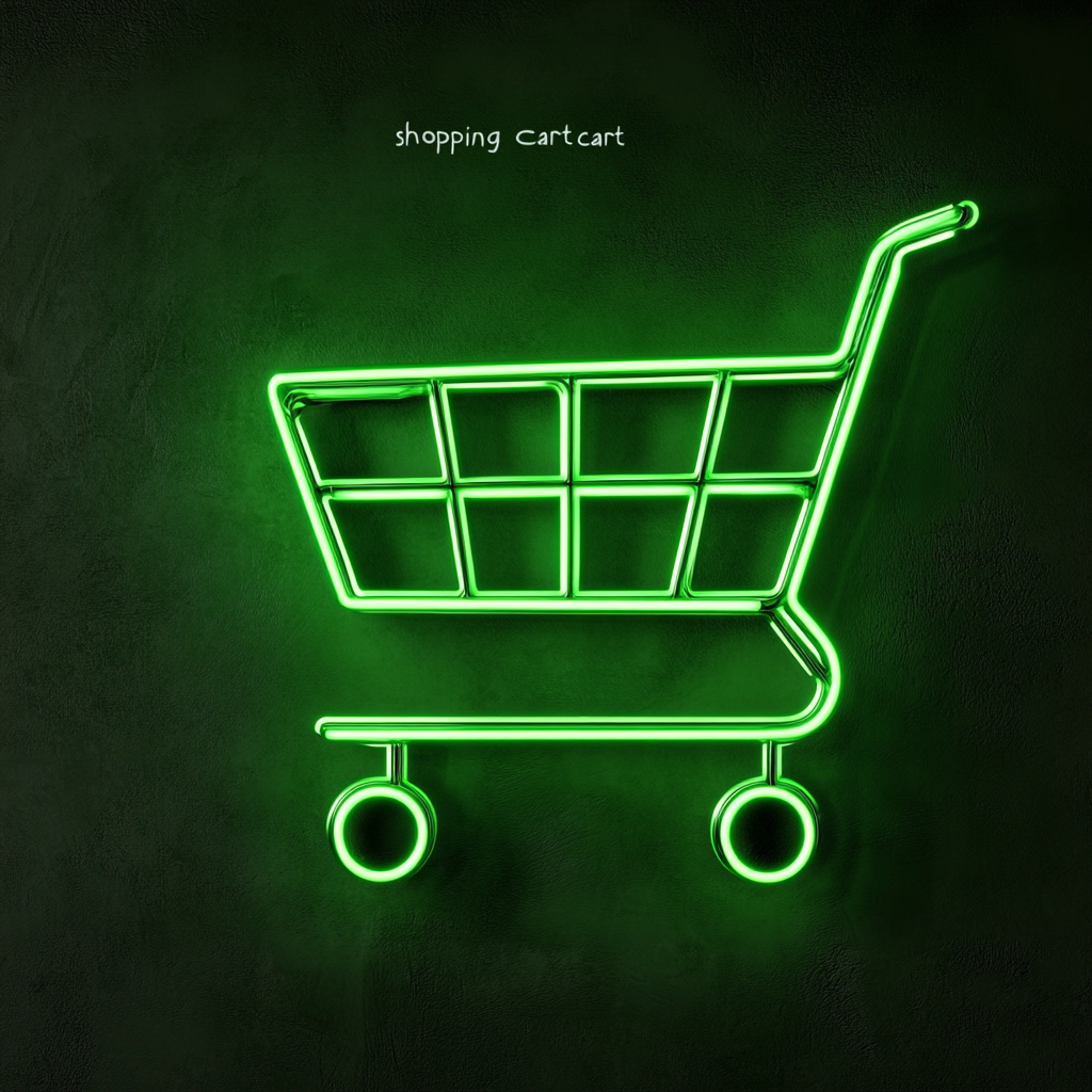 Shopping Cart - Green Neon Sign, 18 Inches