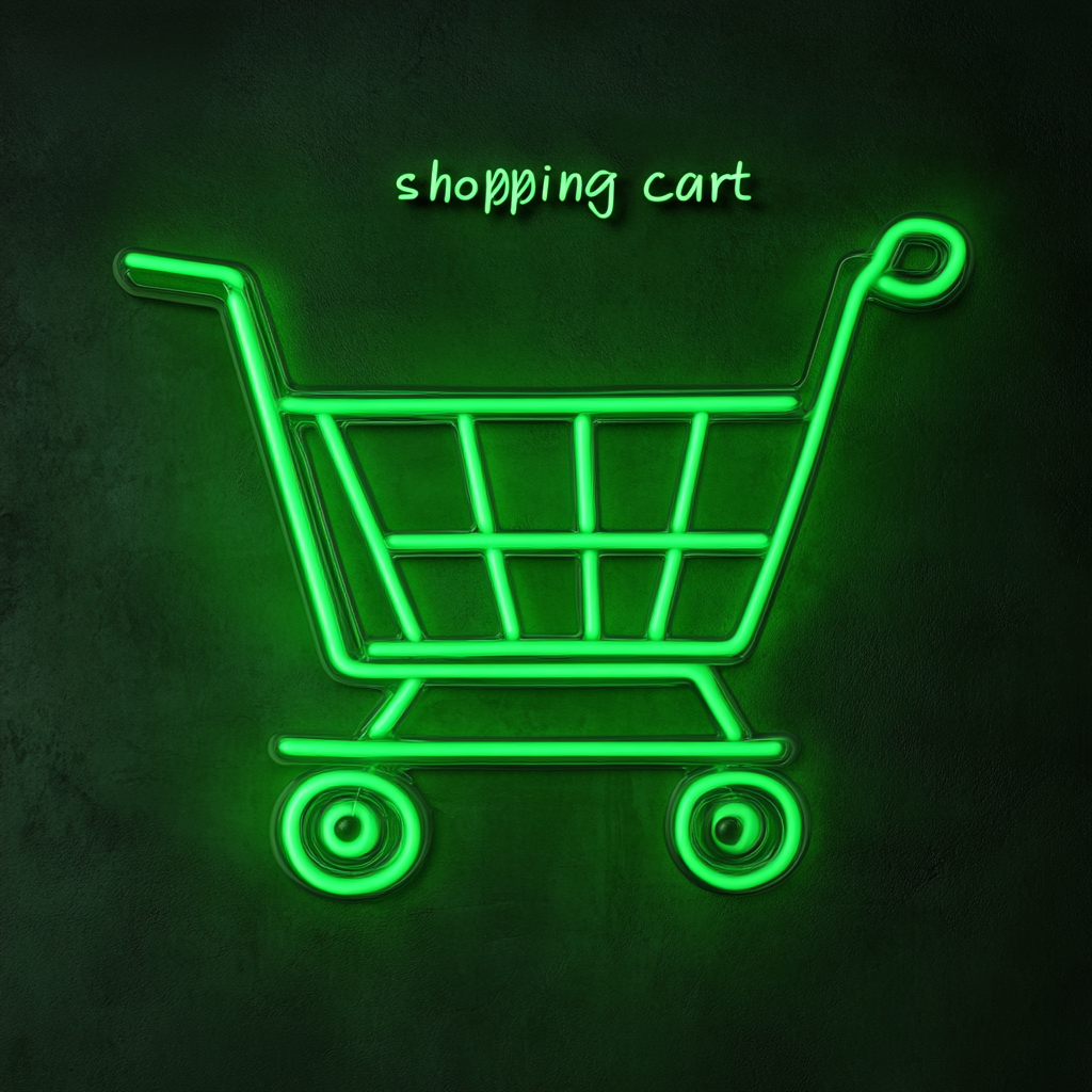 Shopping Cart - Green Neon Sign, 18 Inches