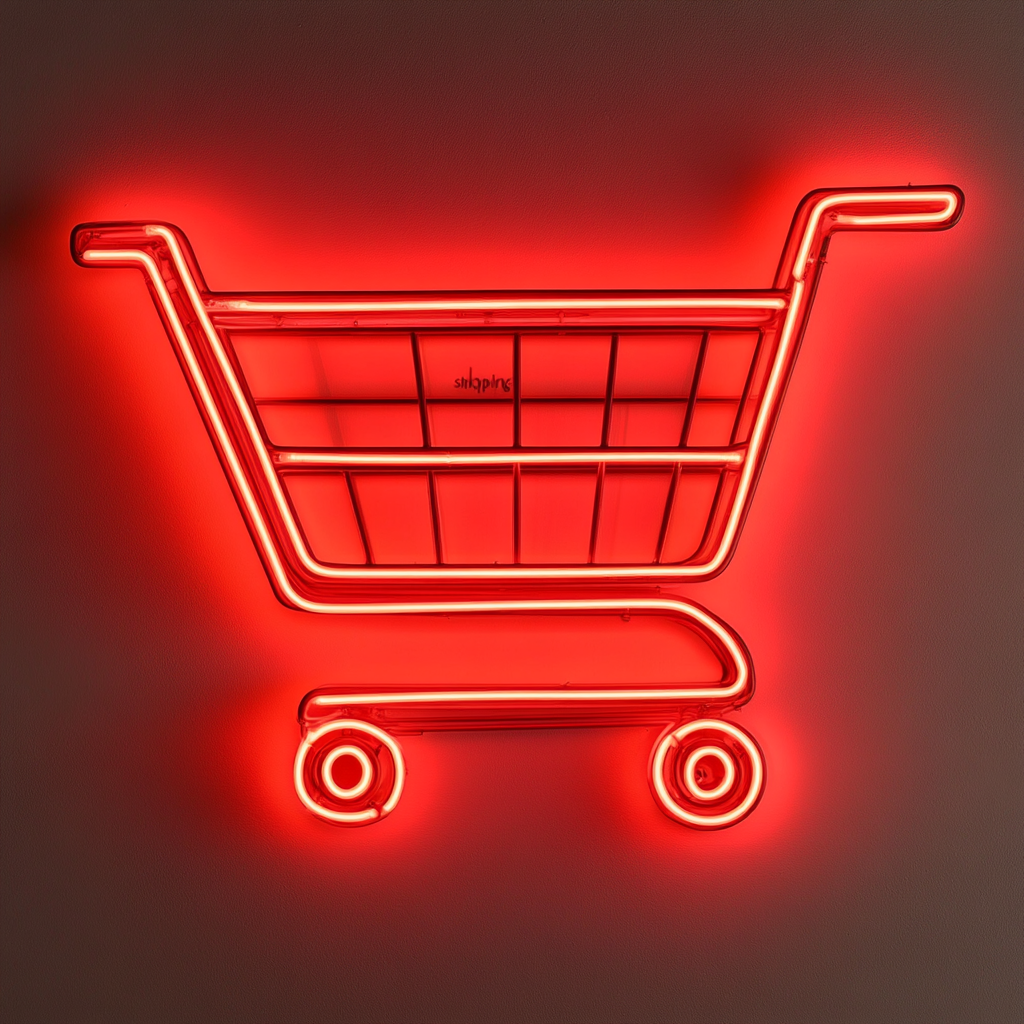 Shopping Cart - Red Neon Sign, 18 Inches