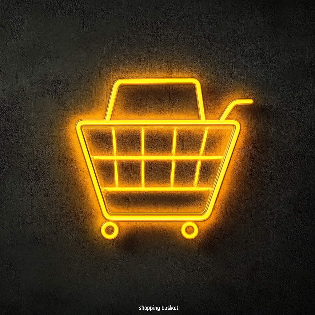 Shopping Cart - Yellow Neon Sign, 18 Inches