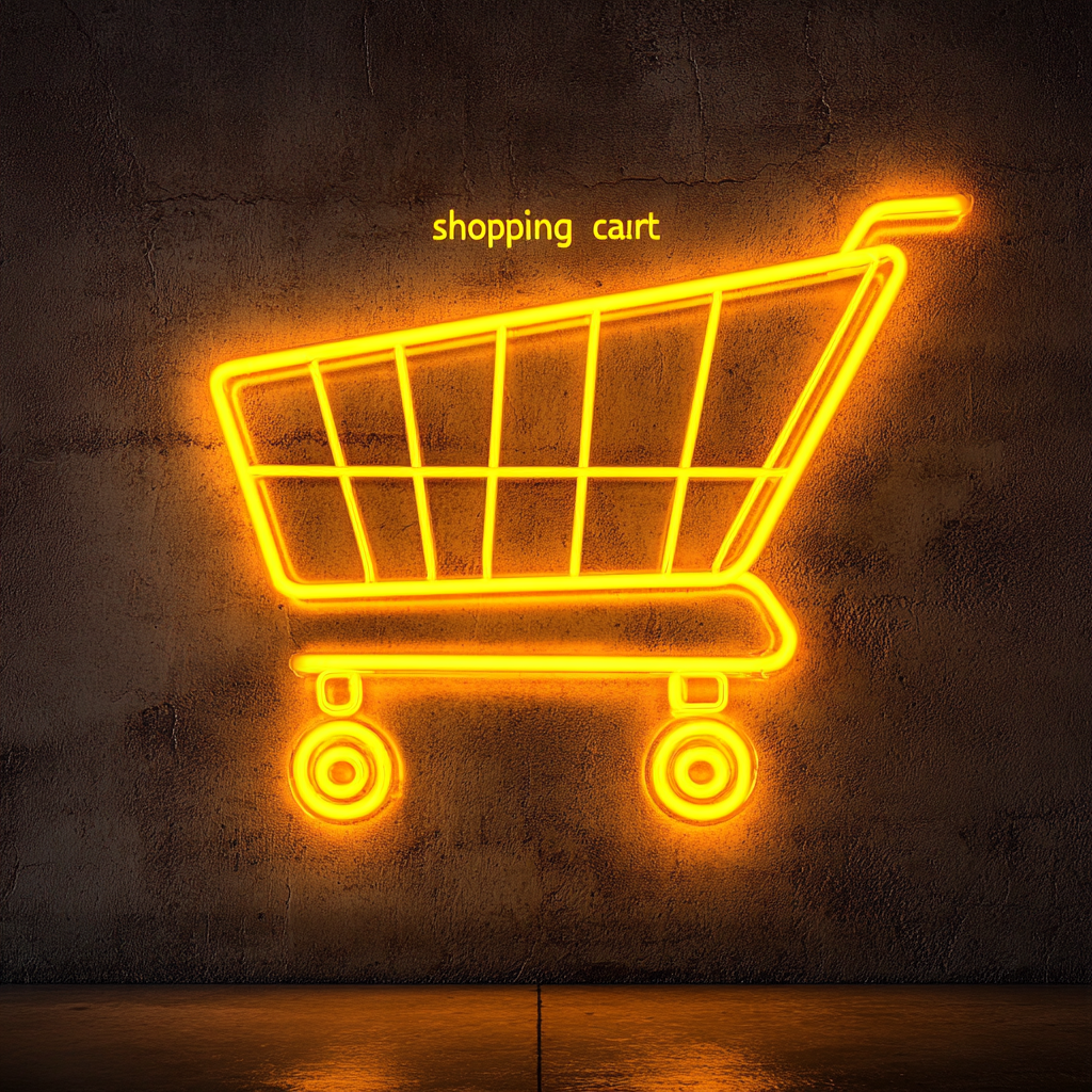 Shopping Cart - Yellow Neon Sign, 18 Inches