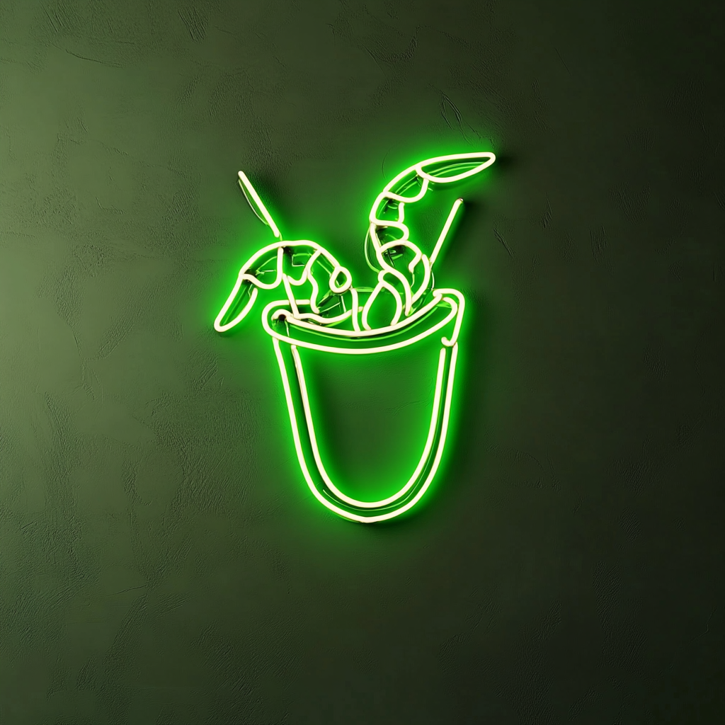 Shrimp Cocktail with Sauce - Green Neon Sign, 18 Inches