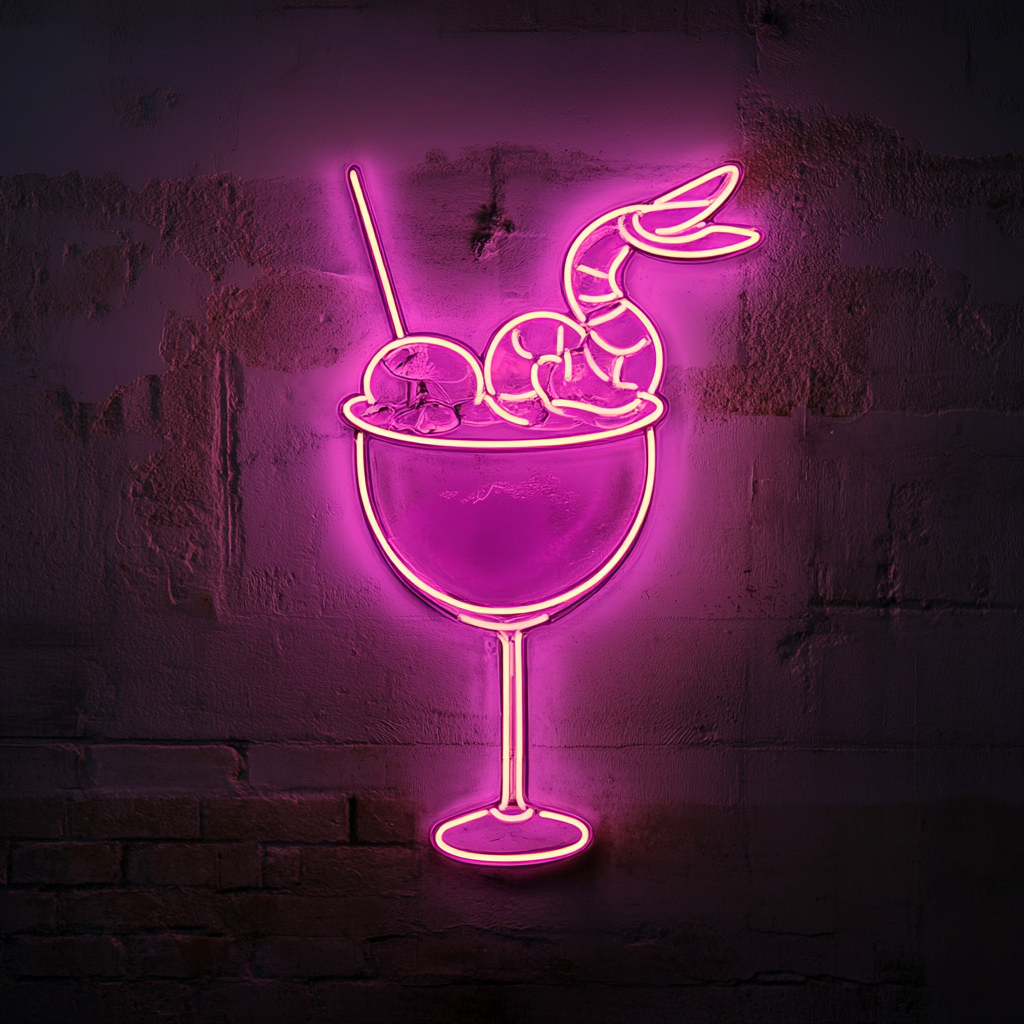 Shrimp Cocktail with Sauce - Pink Neon Sign, 24 Inches