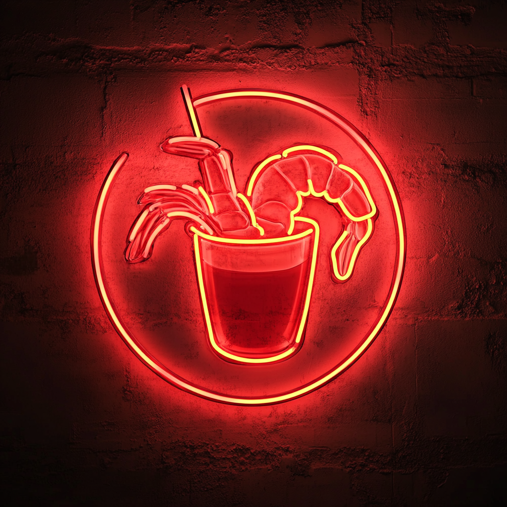Shrimp Cocktail with Sauce - Red Neon Sign, 24 Inches