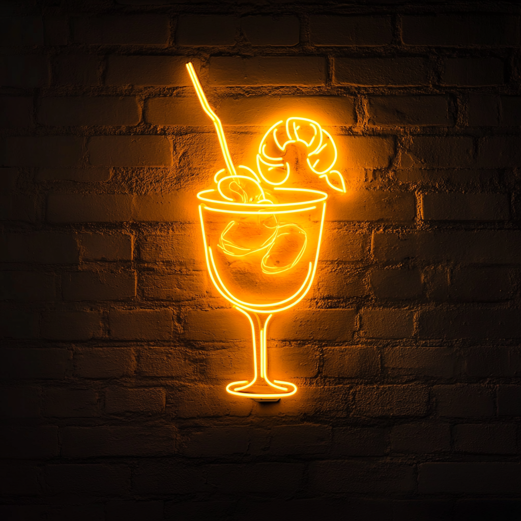 Shrimp Cocktail with Sauce - Yellow Neon Sign, 18 Inches