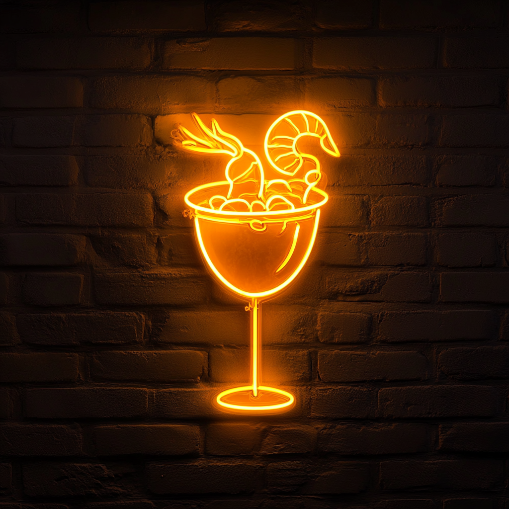 Shrimp Cocktail with Sauce - Yellow Neon Sign, 24 Inches