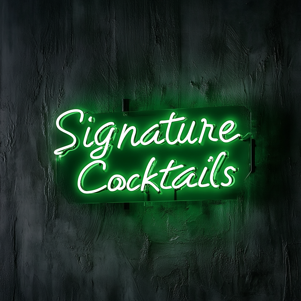 "Signature Cocktails" - Green Neon Sign, 24 Inches