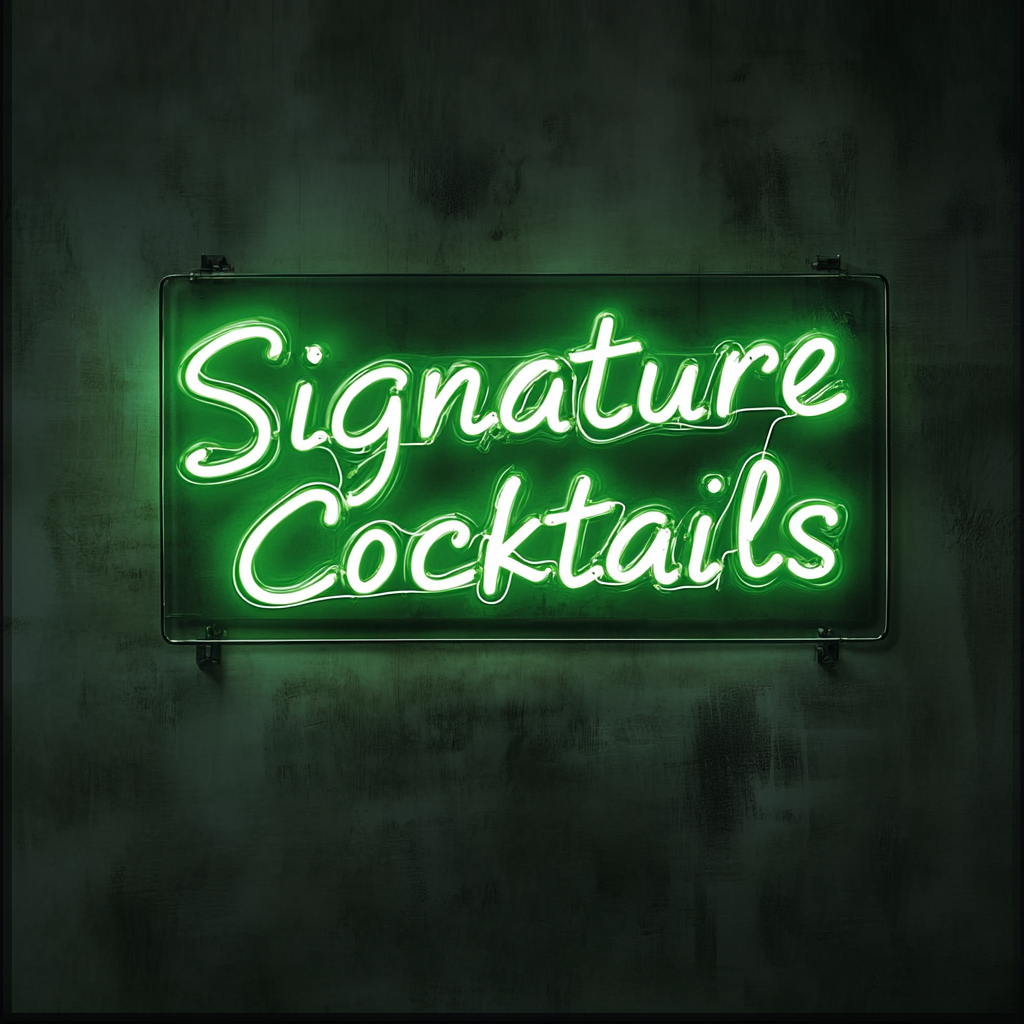 "Signature Cocktails" - Green Neon Sign, 24 Inches