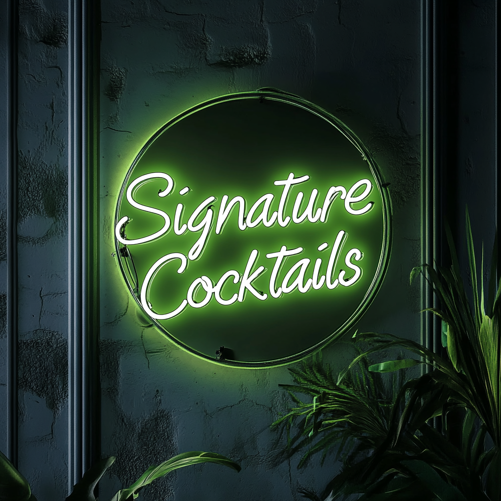 "Signature Cocktails" - Green Neon Sign, 24 Inches