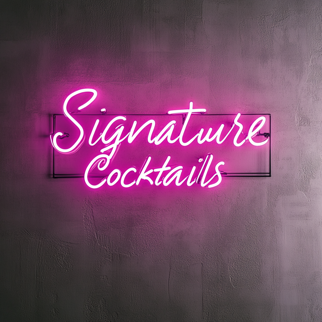 "Signature Cocktails" - Pink Neon Sign, 24 Inches