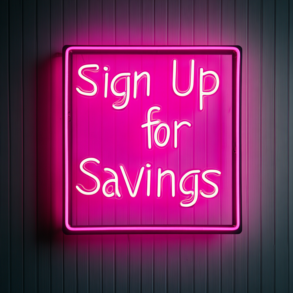 "Sign Up for Savings" - Pink Neon Sign, 24 Inches