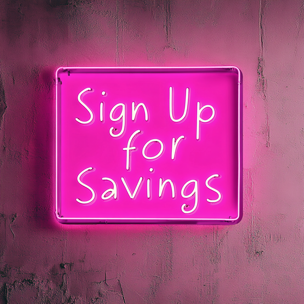 "Sign Up for Savings" - Pink Neon Sign, 24 Inches
