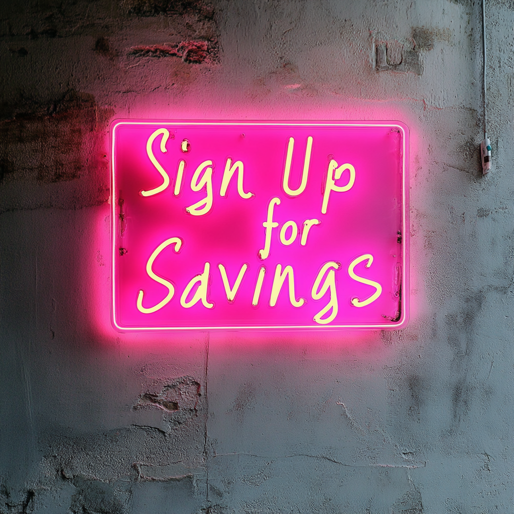 "Sign Up for Savings" - Pink Neon Sign, 24 Inches