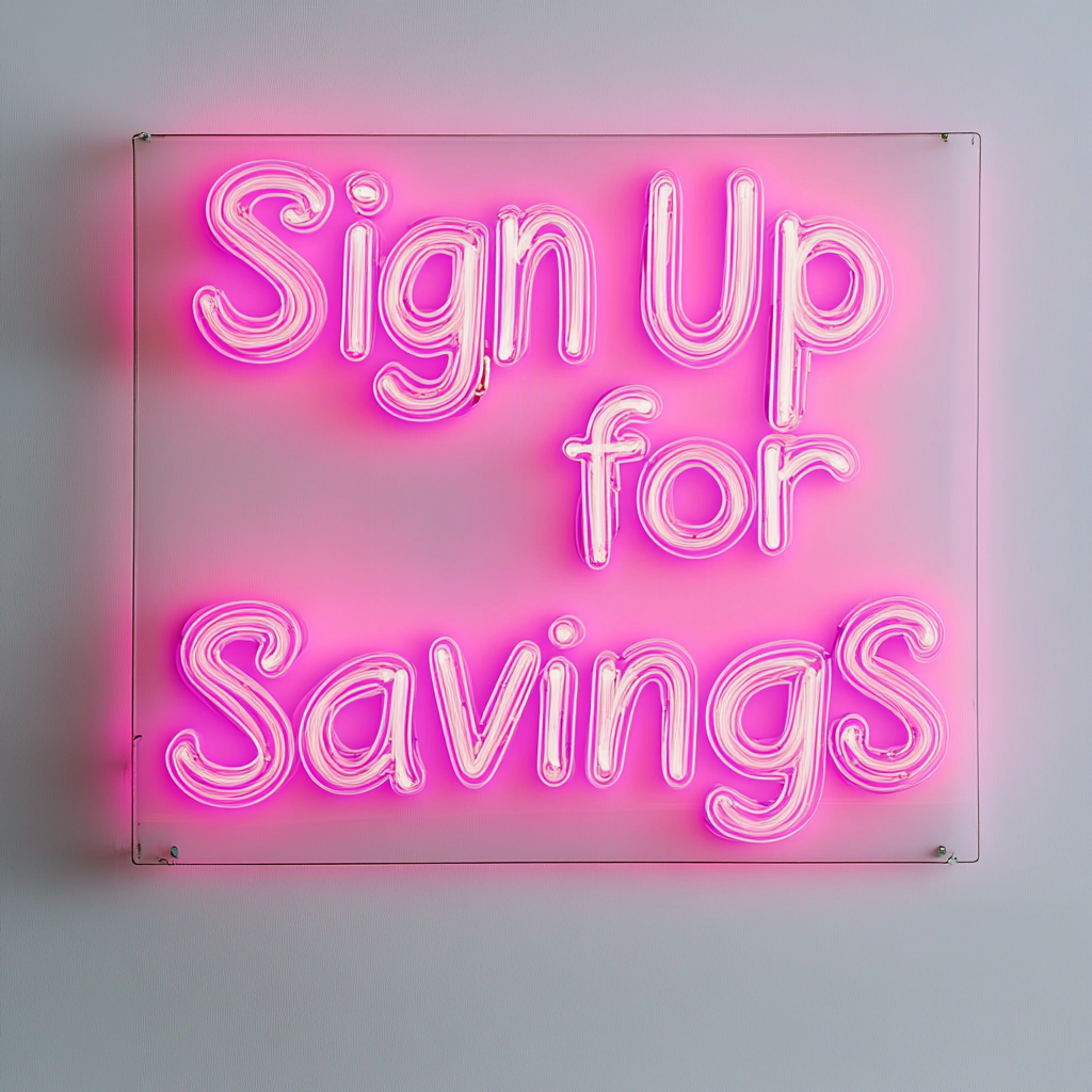 "Sign Up for Savings" - Pink Neon Sign, 24 Inches
