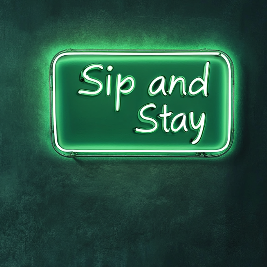 "Sip and Stay" - Green Neon Sign, 24 Inches