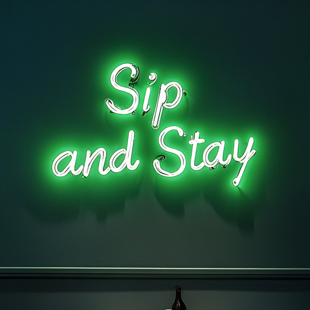 "Sip and Stay" - Green Neon Sign, 24 Inches