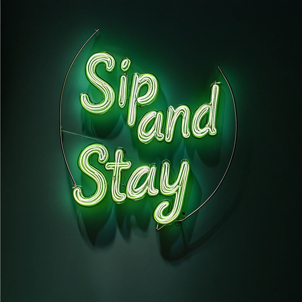 "Sip and Stay" - Green Neon Sign, 24 Inches