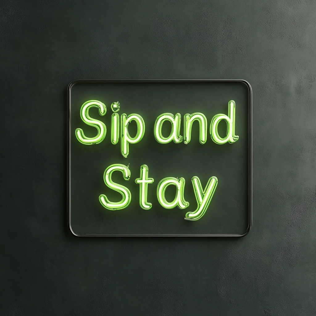 "Sip and Stay" - Green Neon Sign, 24 Inches