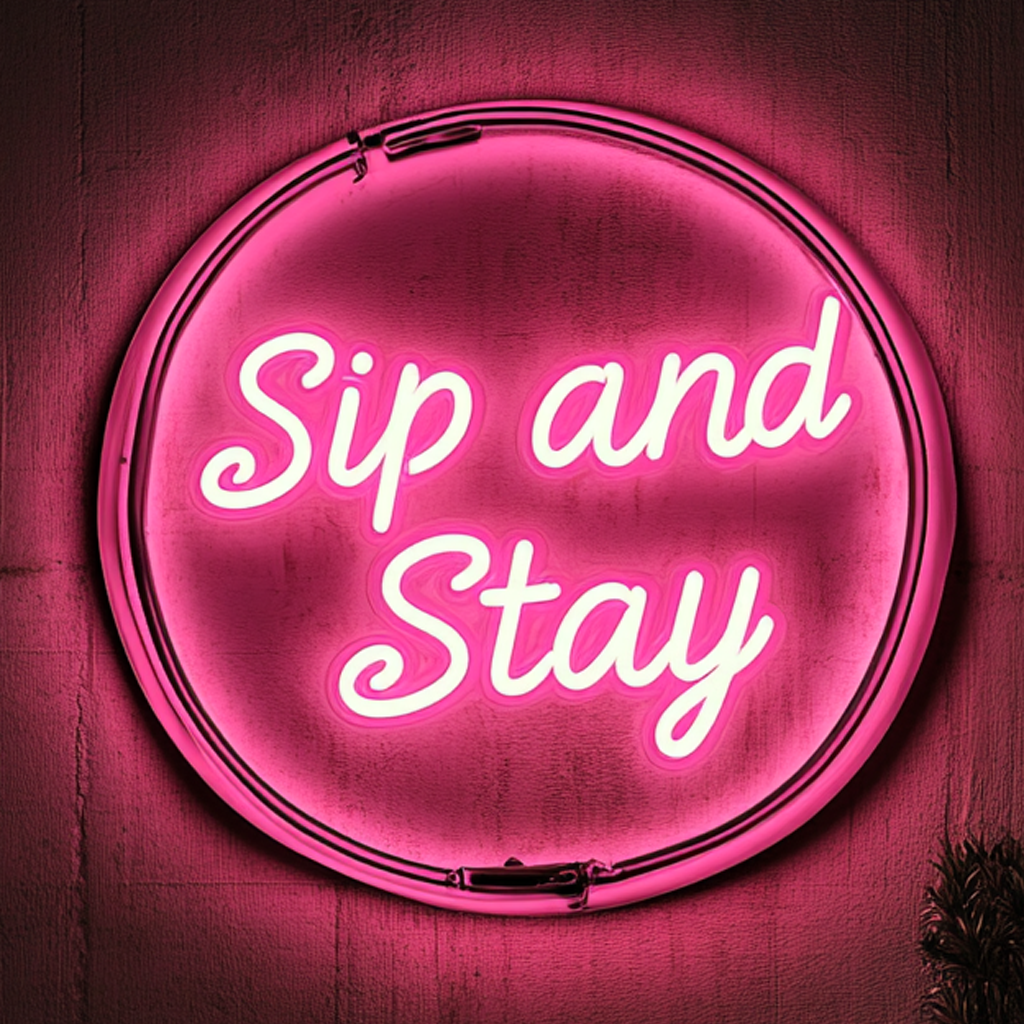 "Sip and Stay" - Pink Neon Sign, 24 Inches