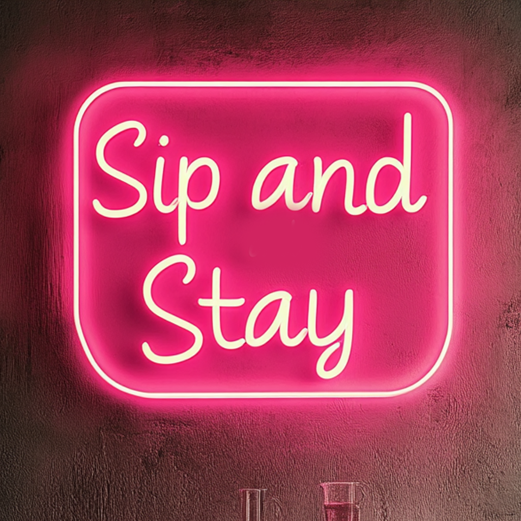 "Sip and Stay" - Pink Neon Sign, 24 Inches