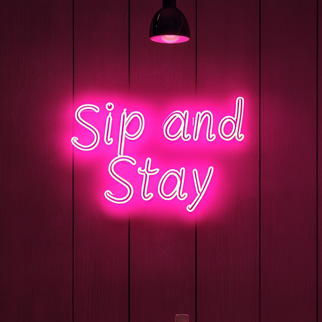 "Sip and Stay" - Pink Neon Sign, 24 Inches