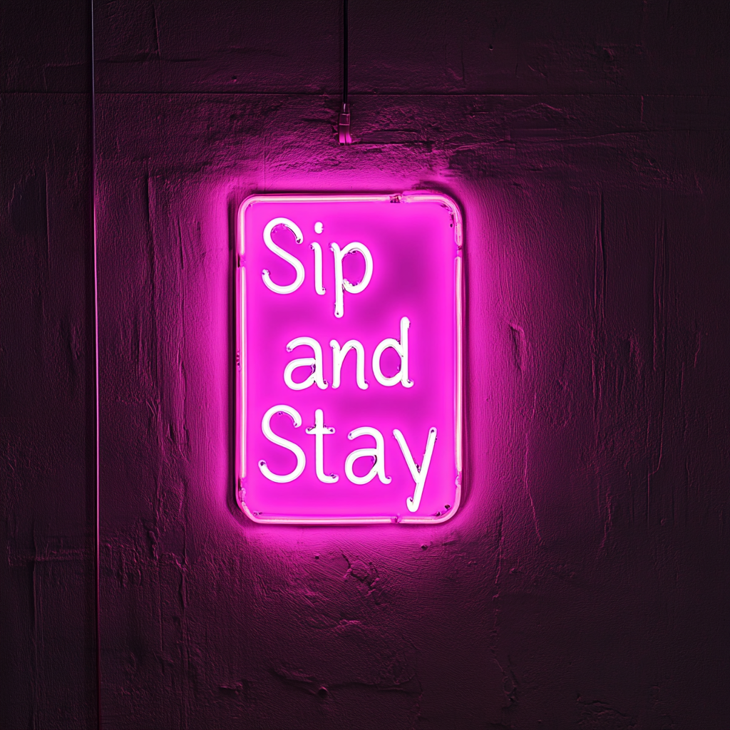 "Sip and Stay" - Pink Neon Sign, 24 Inches