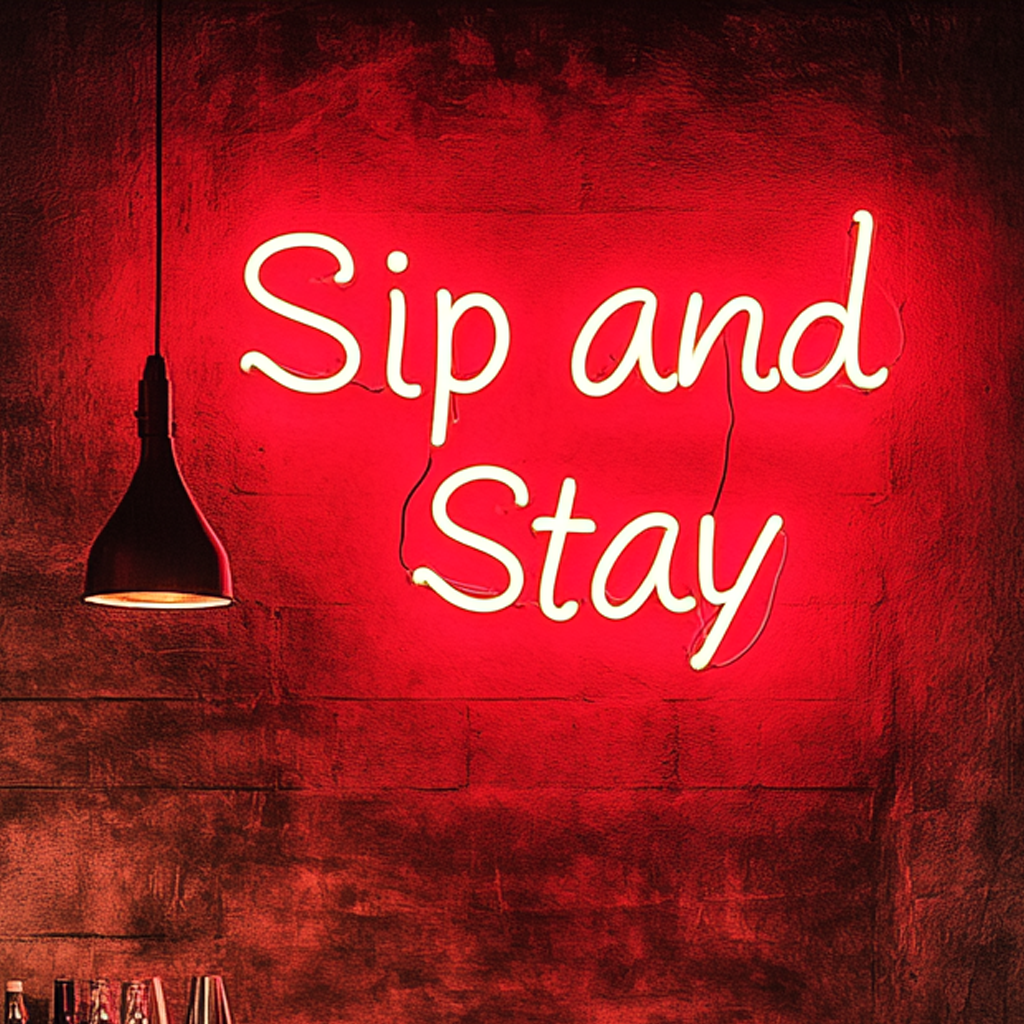 "Sip and Stay" - Red Neon Sign, 24 Inches