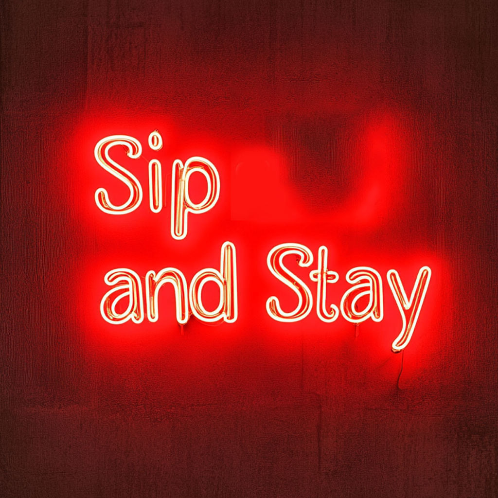 "Sip and Stay" - Red Neon Sign, 24 Inches
