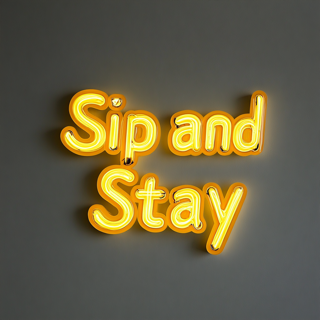 "Sip and Stay" - Yellow Neon Sign, 24 Inches