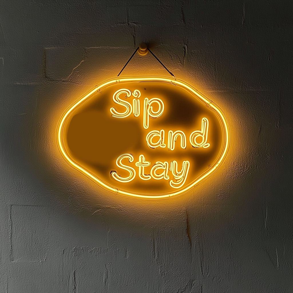 "Sip and Stay" - Yellow Neon Sign, 24 Inches
