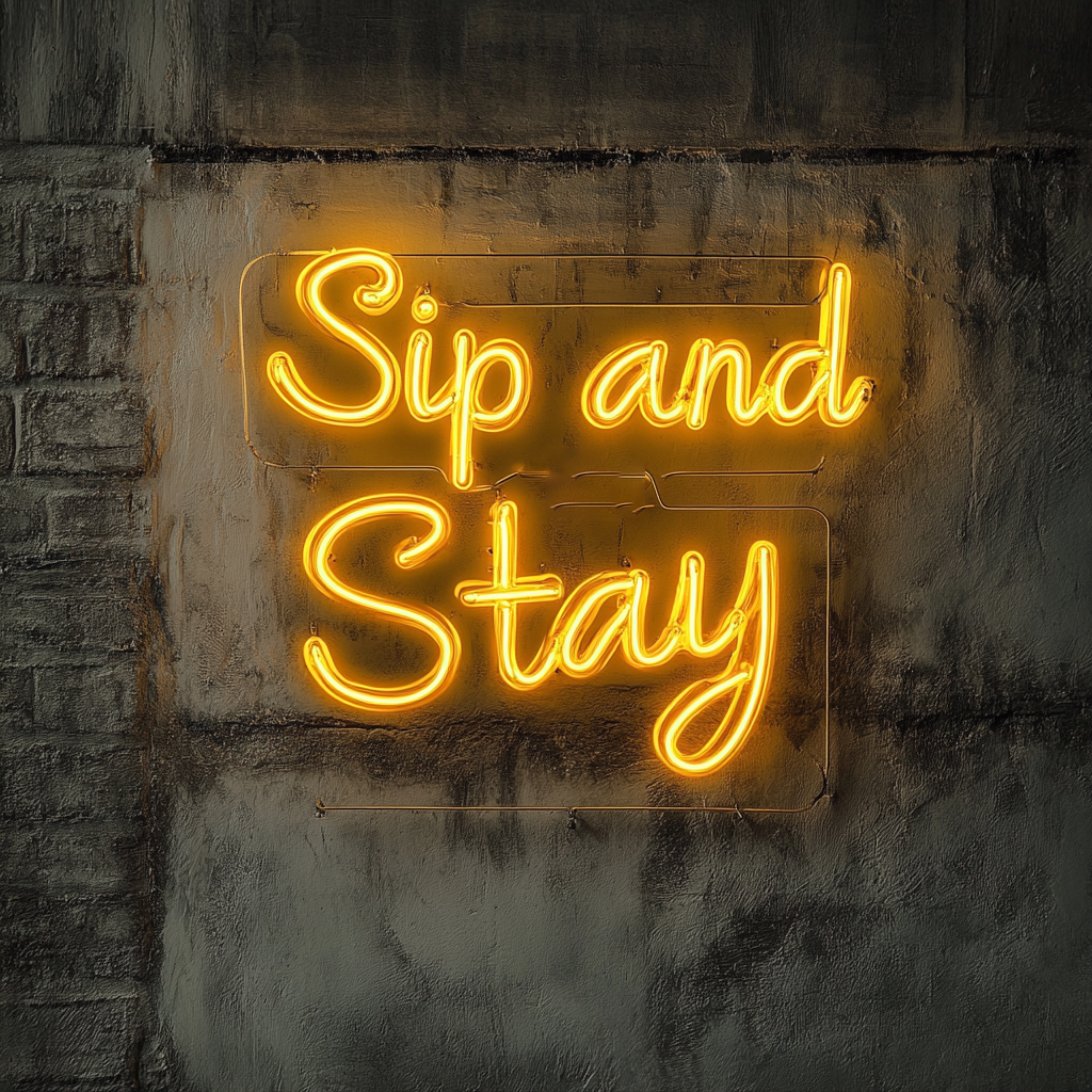 "Sip and Stay" - Yellow Neon Sign, 24 Inches