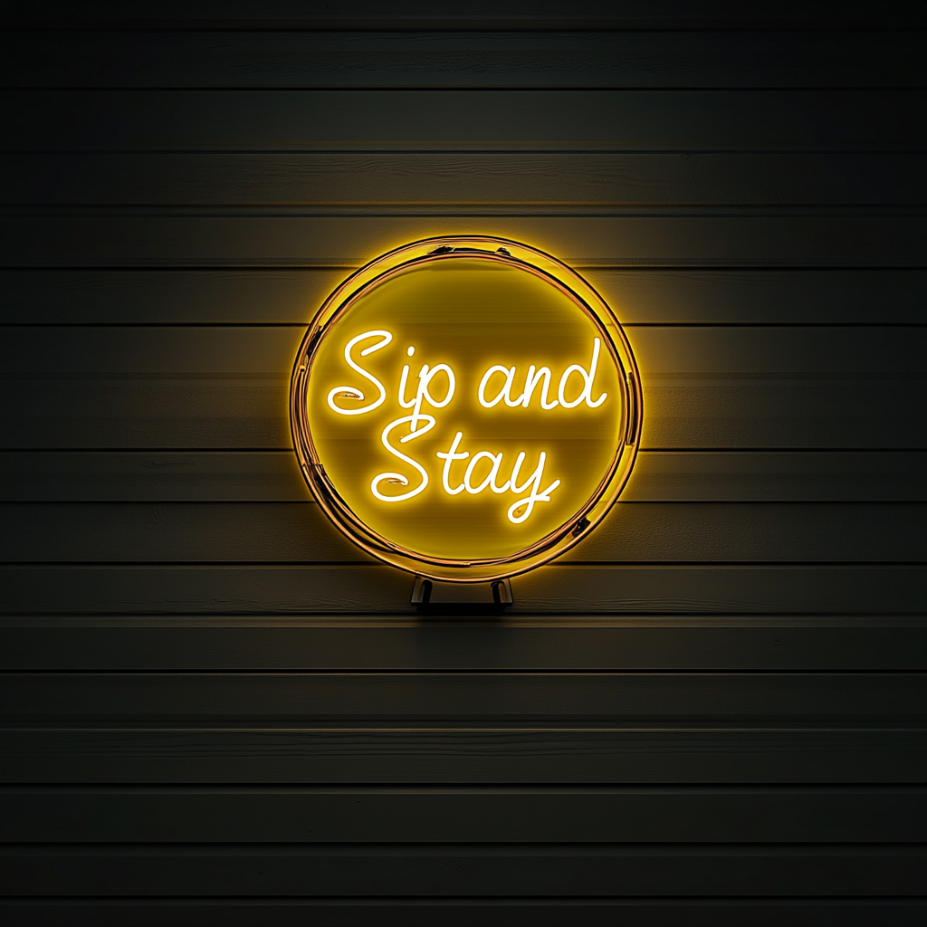 "Sip and Stay" - Yellow Neon Sign, 24 Inches
