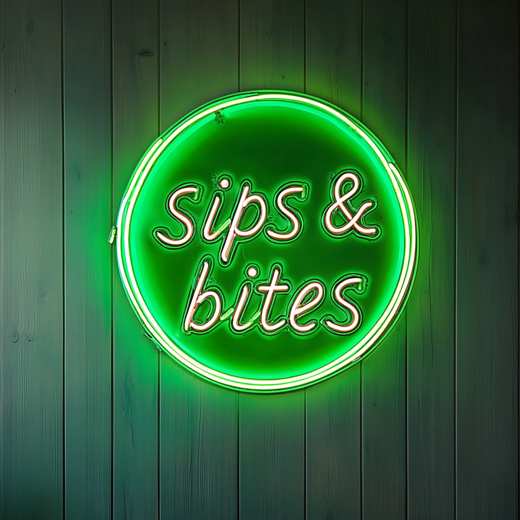Sips & Bites - Green Neon Sign, 18 Inches
