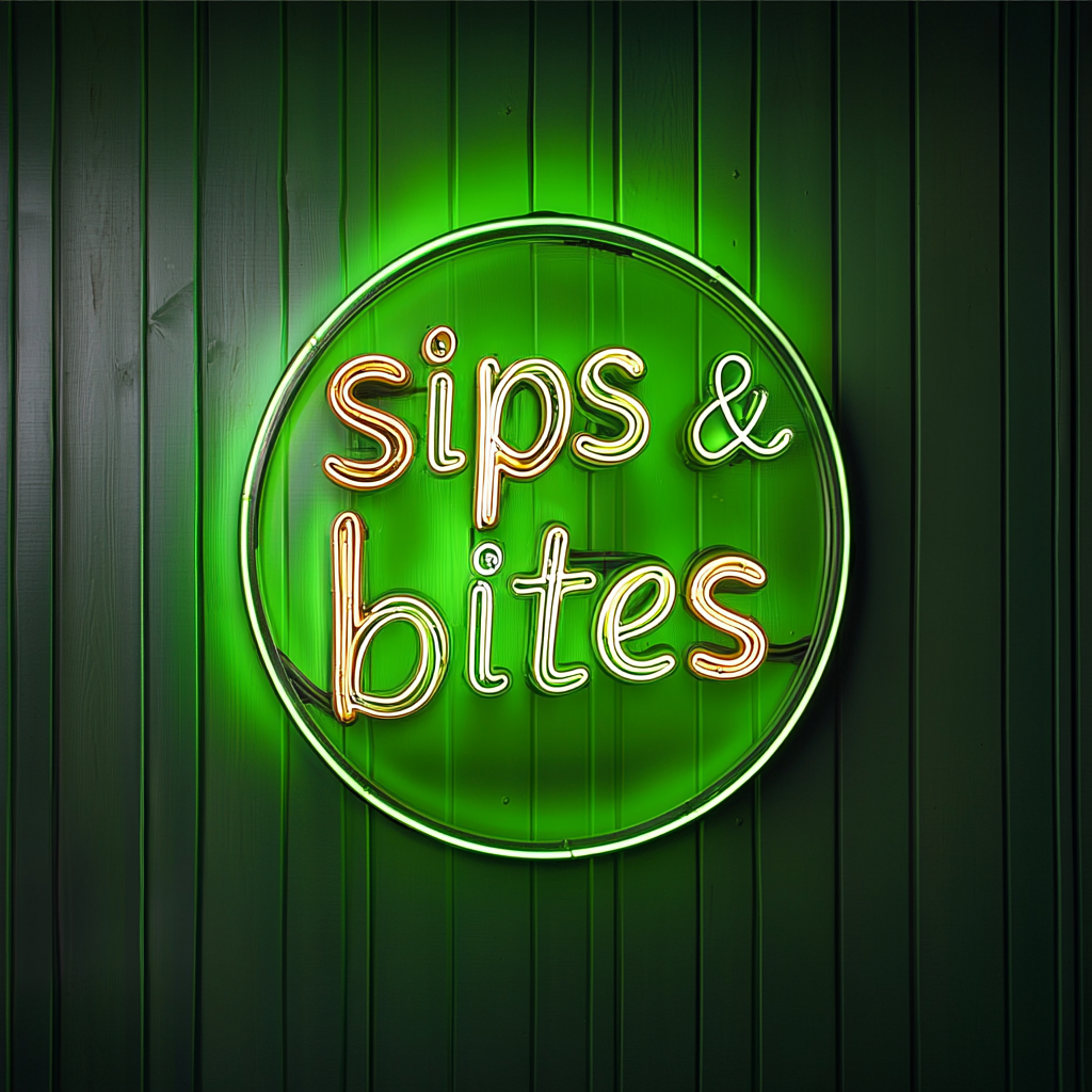 Sips & Bites - Green Neon Sign, 24 Inches